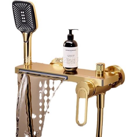 Robinet de Baignoire avec Douchette, Mitigeur Baignoire Cascade Mitigeur Douche Chaud ou Froid Robinet Or Brossé (1/4)