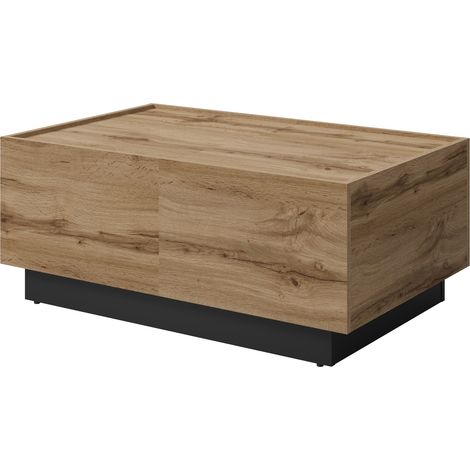 Mesa de centro convertible Austin 380, Roble wotan + Negro, 38x58x90cm, Diámetro: 0, Aglomerado laminado, Angular