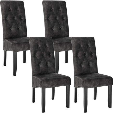 Woltu – Lot de 4 chaises de salle à manger – Assise en velours – Pieds en bois massif – Dossier haut ergonomique – Gris foncé (1/4)