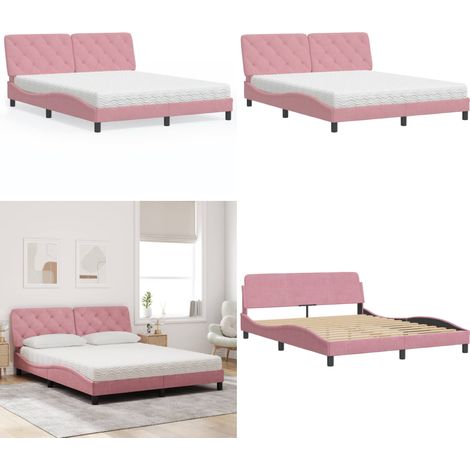 Lit avec matelas rose 160x200 cm velours - Matelas en mousse - Velours (1/5)