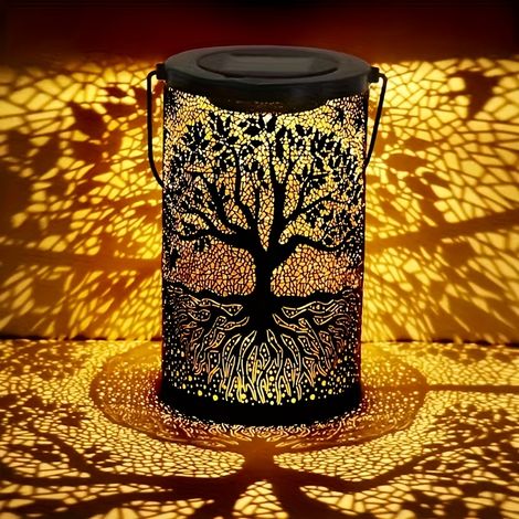 Lampe décorative solaire ajourée en forme d'Arbre de Vie, pour jardin ou cour extérieure. (1/5)