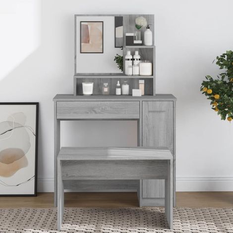 Coiffeuse avec miroir, Table de maquillage, Meuble coiffeuse Sonoma gris 86,5x35x136 cm RDS4724 (1/5)