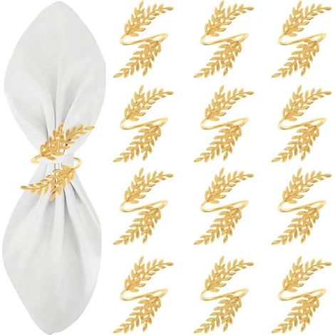 12 Pièces Rond de Serviette Doré, en Épi de Blé, bague serviettes de table. Idéal pour mar - Rond de serviette en forme d'épi de blé (1/5)