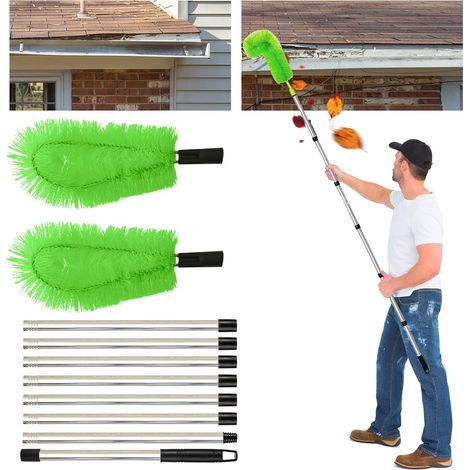 Outil de nettoyage de gouttière, perche telescopique nettoyage,brosse extensible longue portée, outil de nettoyage de gouttière pour gouttière de toit Longueur totale – 310 cm (Vert) (1/5)