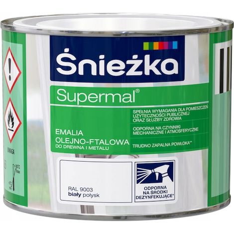 Śnieżka Supermal Öl-Phtal-Email Holz Metall weiß glänzend 0,4 l