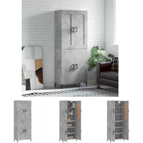 Schrank - vidaXL Highboard Betongrau 69,5x34x180 cm Holzwerkstoff - Stauraum (1/5)