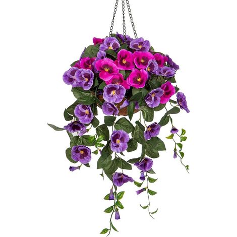 Kunstblume Pansy Stiefmütterchen Hängend 80cm lila Deko Blumen Grünpflanze (1/5)