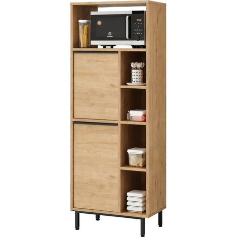 Credenza Uta, Madia 7 Ripiani, 2 Ante, 9 Vani, 160x36x45h cm Marrone Rovere
