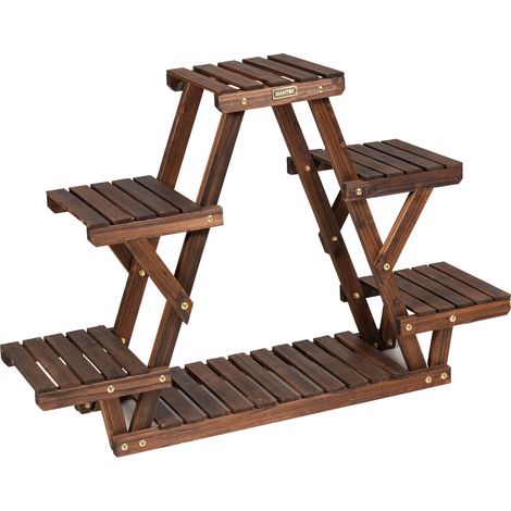 Scaffale per piante 99 x 25 x 64 cm portata 10 kg per ripiano per uso interno/esterno design minimalista in legno nero 200020981