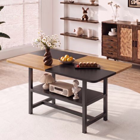Table à manger rectangulaire style usine 160x90x76 cm 4-6 pers marron/noir étagère rangement salon cuisine salle à manger (1/5)