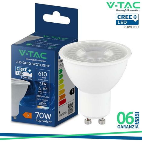 V-TAC Faretto LED GU10 lampadina 7,5W 110° 3000K Chip CREE – luce calda  SKU 218726