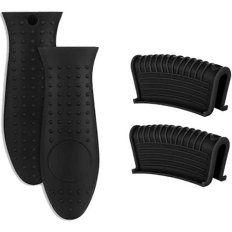 Fonte Skillet poignée couvercles ensemble antidérapant silicone manique résistant moules Griddles batterie de noir (1/5)