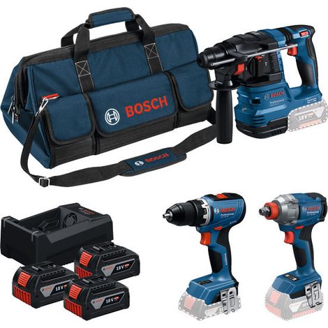 Kit Combo Bosch 18V con 3 utensili: GSR + GDX + GBH + 3x 5.0Ah + GAL 12V/18V-80