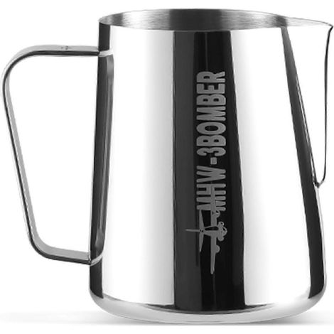 Pichet à mousser le lait 400 ml/13,5 oz avec bec verseur bionique en forme de crocodile, canal de dérivation et inclinaison. (1/4)