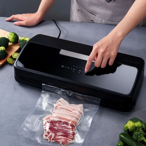(Comprend 10 sacs) Machine de mise sous vide 7 en 1 de 85 kPa avec coupe-tubes intégré, panneau en verre trempé, sacs et tuyaux sous vide (1/5)