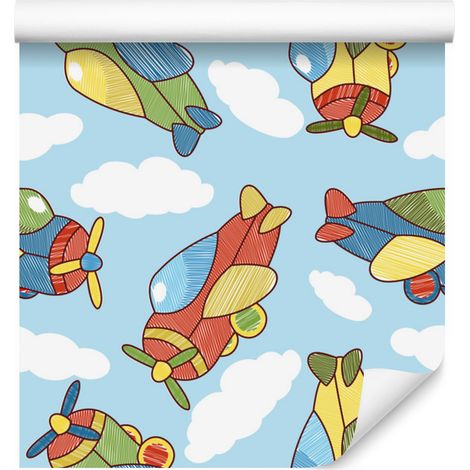 Papier peint « Avions et nuages féeriques colorés » pour salon et chambre 50x1000 cm (1/5)