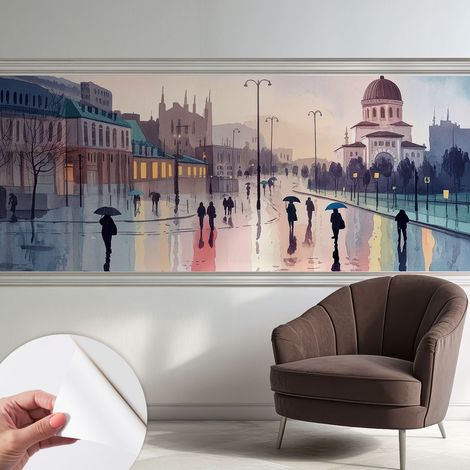 Papier peint adhésif décoratif avec colle pour salon chambre et bureau Installation rapide Promenade sous la pluie 250x104 cm (1/5)