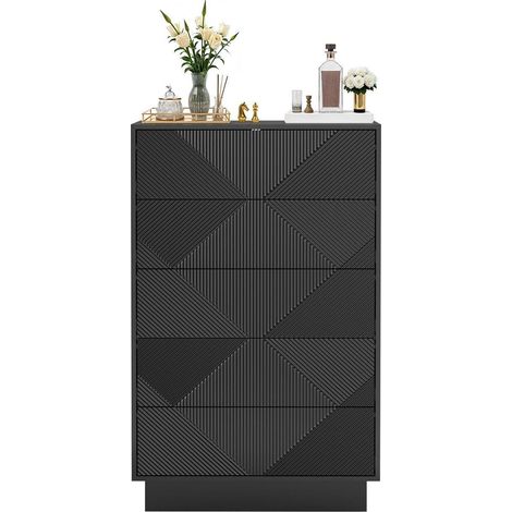 Kommode mit 5 Schubladen, Push-to-Open, schmal, Schwarz, 60x33,5x94cm (1/5)