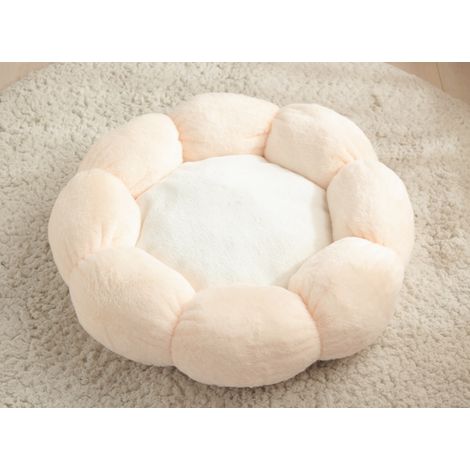 Nid à fleurs pour animaux, protection du cou du chat, nid en peluche, tapis pour chat, nid rond pour chien, nid pour chat, lit pour chat, 40cm, rose clair, blanc (1/2)