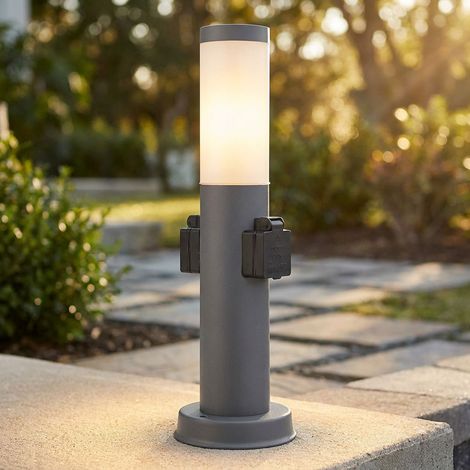 LED Sockelleuchte Gartenlampe Wegeleuchte Außenstehlampe mit Steckdosen anthrazit mit Erdspieß, 11 W 1055lm 3000K, H 45 cm (1/5)