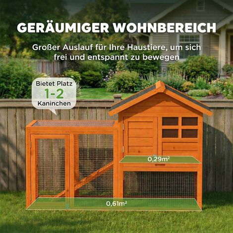 Cage à lapins 2 niveaux avec toit bitume imperméable, enclos extérieur, rampe, portes en bois 123,5x62,6x92,5 cm Orange (1/5)