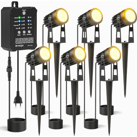 Projecteur extérieur à réglage avec transformateur en 6 pièces, projecteur de jardin à capteur photo, LED imperméable extérieur, éclairage électrique 2700K, éclairage de jardin pour jardin, arbre, pel