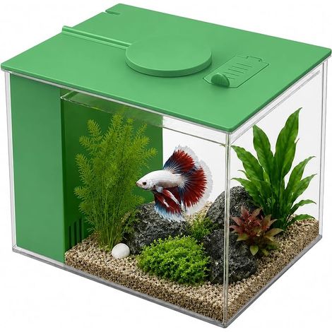 Aquarium Plastic Aquarium with Filtration Pump and LED Light, Circulation Aquarium for Fish, Shrimp and Aquatic Plants (Green)