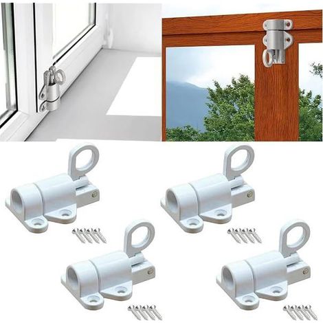 Lot de 4 verrous automatiques à ressort en aluminium - 58 x 44 mm - Blanc (1/4)