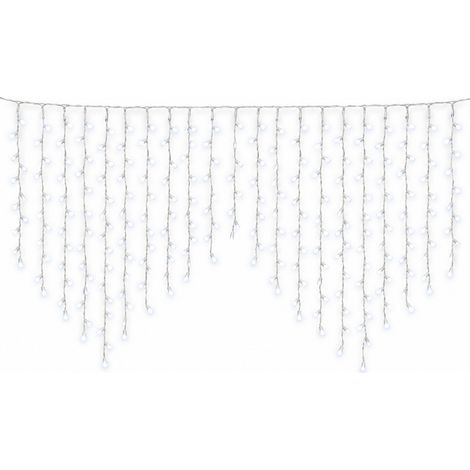 ETTROIT 216 LED-Lichtervorhang, 5 m, weißes Licht, weißes Kabel, IP65, ausziehbar, Blitzeffekt, mit Drähten unterschiedlicher Länge (von 3 bis 12 cm) für einen dynamischen Effekt (1/5)