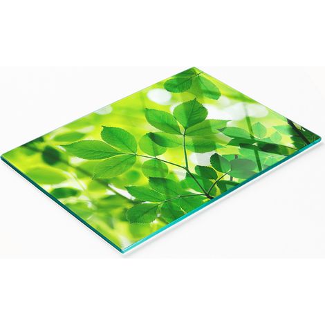 Tablero decorativo multifuncional de vidrio templado con diseño de hojas verdes, 80x52 cm. (1/5)