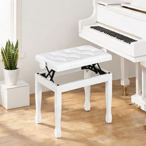 Pouf coloris blanc en bois massif similicuir 64 x 35 x 55 cm (1/5)