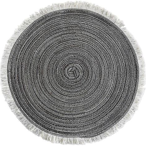 Set de table rond élégant en polyester doux, orné de délicates franges, idéal pour la maison et le café. Gris foncé. (1/5)