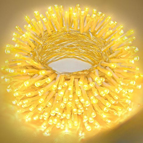 TINFU Guirlande lumineuse de 10 m, 100 LED jaunes, boîtier à piles avec modes fixe et clignotant, Noël, IP65