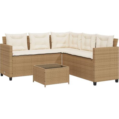 Maison Exclusive - Gartensofa in L-Form mit Tisch und Kissen Beig