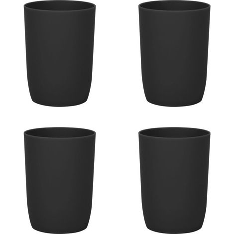 Set portaspazzolino, 4 pezzi, bicchieri in plastica per adulti, ragazzi e bambini (320 ml, neri), 10,5 × 7,5 × 7,5 cm (1/5)