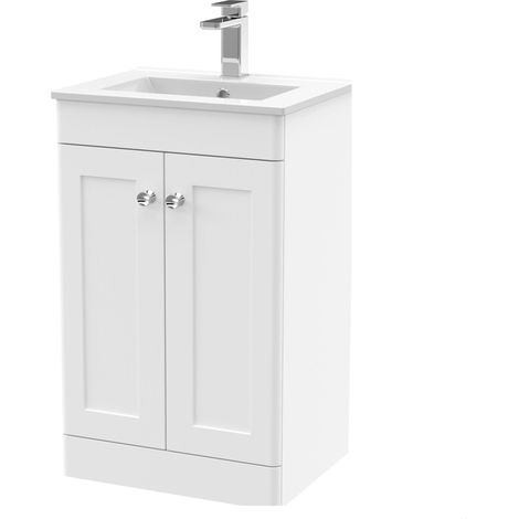 Swynnerton Traditional 2 Door Floor Standing Vanity Unit with Minimalist Basin, Satin White, 500mm