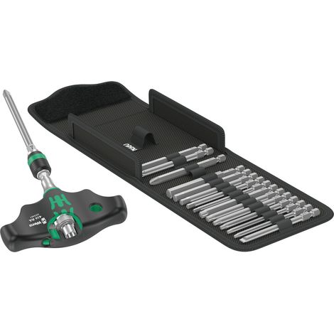 Wera – Jeu de tournevis à cliquet 17 pièces – Porte-embouts Rapidaptor avec fonction cliquet – 80 dents pour vissage précis – Ergonomique