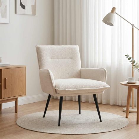 vidaXL Poltrona Crema Bouclé (1/5)