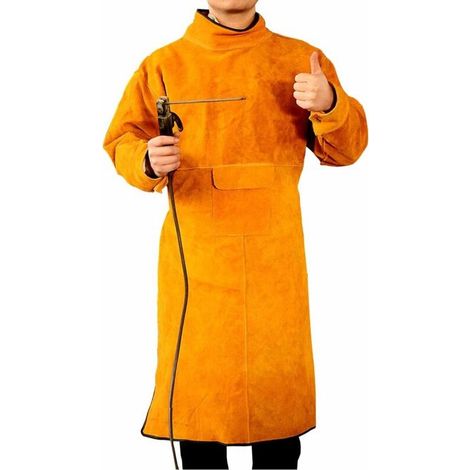 Beijiyi – Tablier de protection en cuir de vache ignifuge – Résistant à la chaleur et aux éclaboussures – Ajustement avec boucle élastique – 41x21in (1/5)