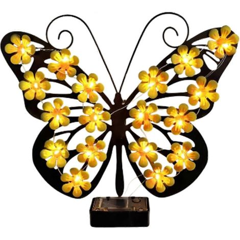 Applique murale solaire papillon fleur suspendue métal LED jaune (1/5)