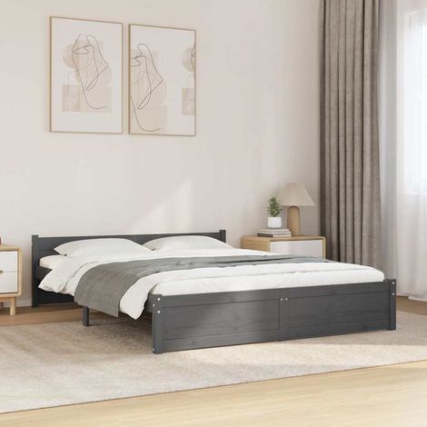vidaXL Estructura cama doble sin colchón madera maciza gris 135x190 cm (1/5)