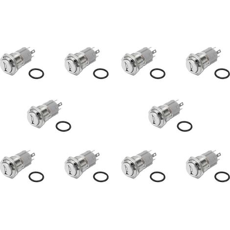 10 boutons-poussoirs métalliques bleus pour klaxon de voiture avec lumière LED momentanée de 16 mm et éclairage LED 12 V (1/5)