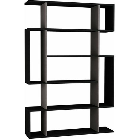 Dmora - Libreria Agamermis, Scaffale da ufficio, Mobile portalibri, Biblioteca, 110x26h161 cm, Antracite e Beige