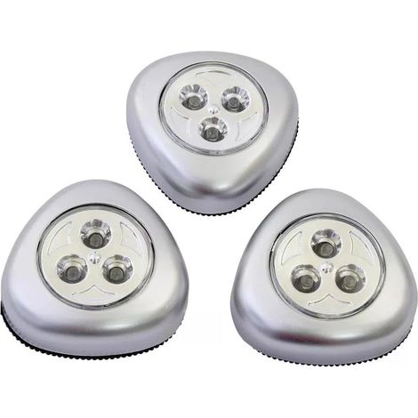 Juego de 3 luces LED inalámbricas con botón pulsador: iluminación práctica para armarios, cocinas y espacios oscuros.