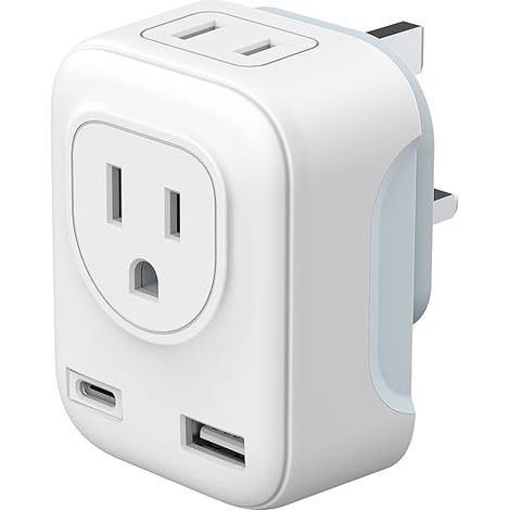 Adaptateur USB multifonctionnel avec prise de voyage standard Royaume-Uni/États-Unis, idéal pour les études à l'étranger. (1/5)
