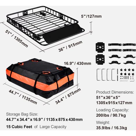 Mophorn Dachgepäckträger-Ladungskorb, 130,5 x 91,5 x 12,7 cm, 15 Kubikfuß wasserdichte Frachttasche, 90 kg Tragkraft, Universalträger für SUV und LKW