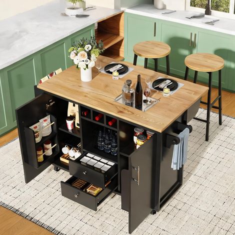 Table roulante de cuisine avec 2 tabourets de bar plan (1/5)