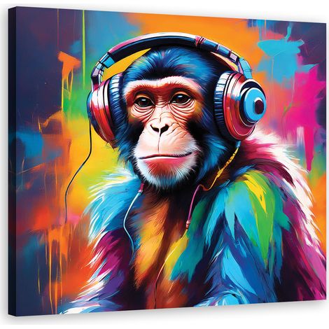 Quadro su tela, Scimmia DJ pittura - 50x50 (1/5)