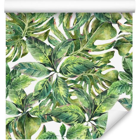 Precioso papel pintado de hojas en acuarela para salón y dormitorio, 50x1000 cm. (1/5)