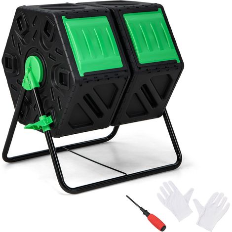 Dual Chamber Compost Tumbler 130L Garden Yard Compost Bin with Sliding Doors (1/5)